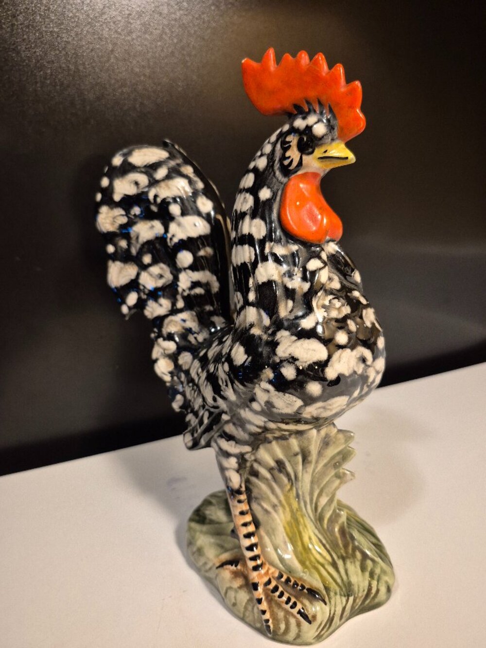 VINTAGE LEFTON CERAMIC BLACK AND WHITE SPECKLED ROOSTER